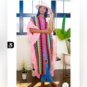 Athina, M(8/12) Poncho Sweater w/Ruffled Boarder, multicolor,mid calf length,NWT